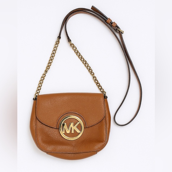 Michael Kors Handbags - VINTAGE Michael Kors Fulton Camel Leather Mini Crossbody Gently Used Bag